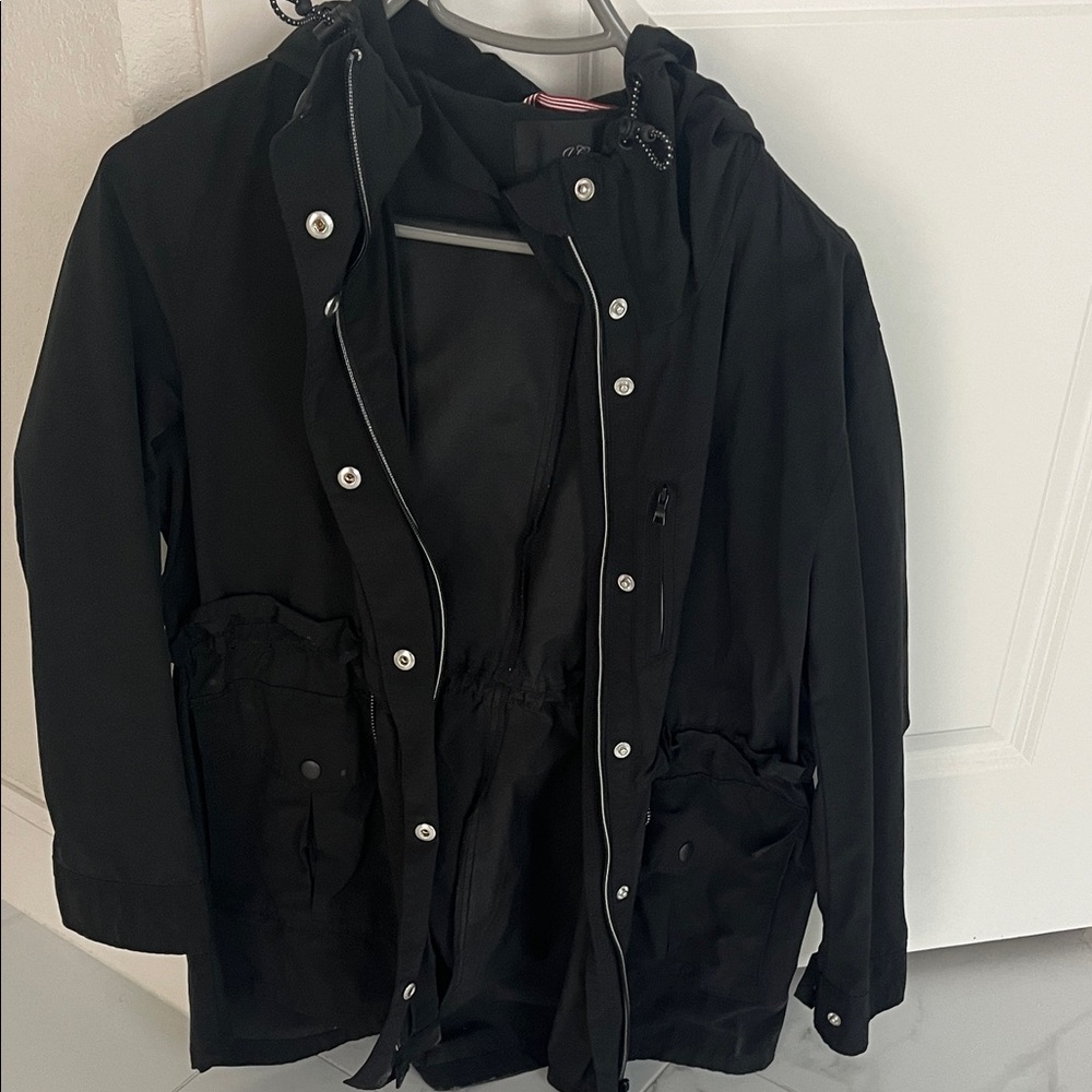 J. Crew Black Hooded Rain Jacket